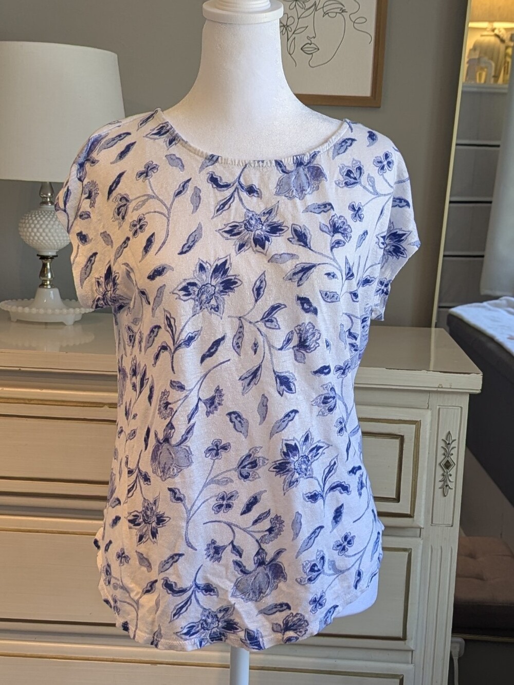 Classic Blue Floral Linen Top, Joie, Large